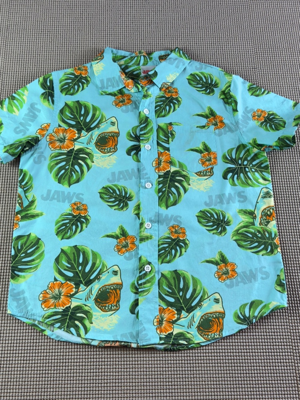 JAWS boys youth tropical floral print button down short sleeve size medium